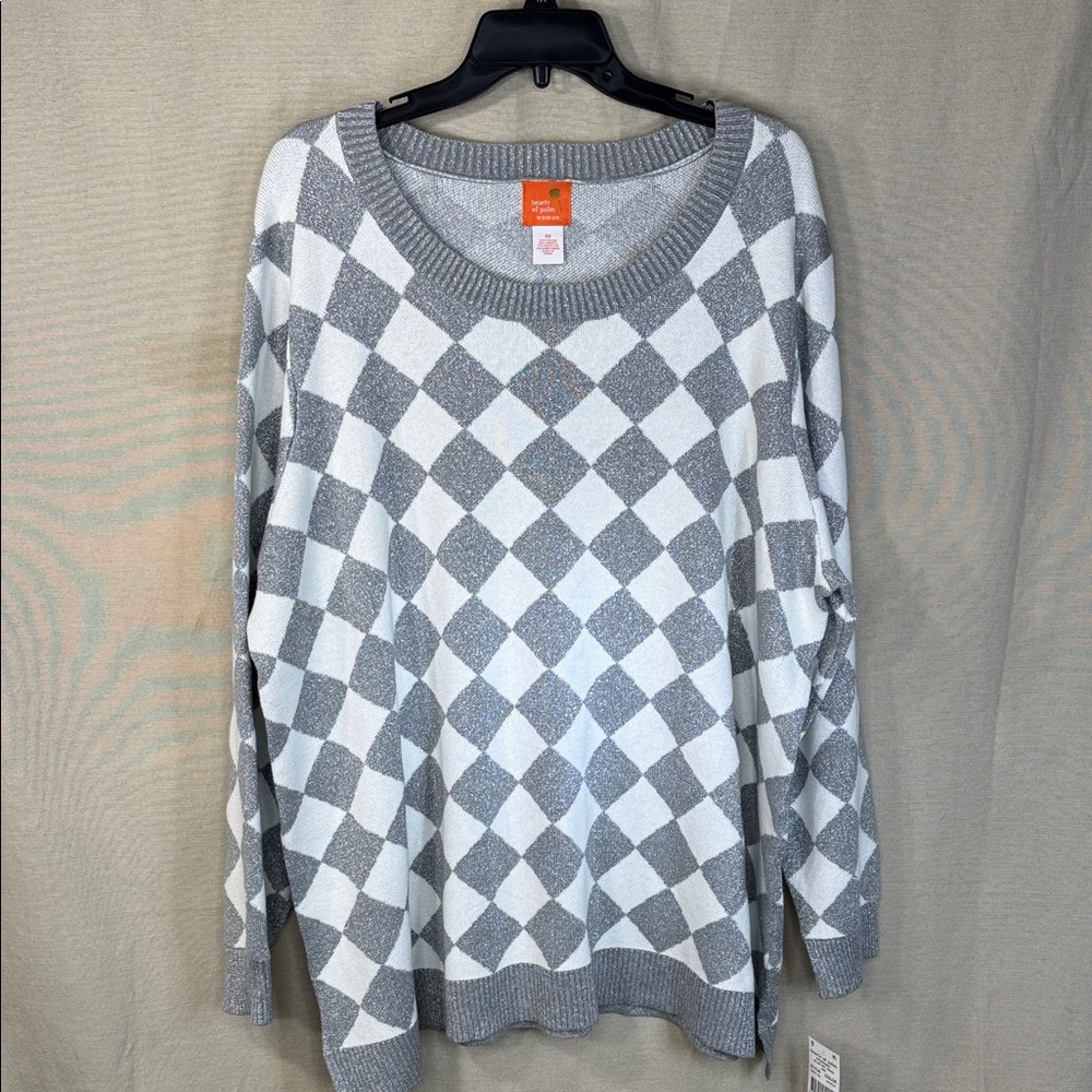 Hearts of Palm Sweater Gray/White Checkered Metallic in Size 3X‎  NWT
